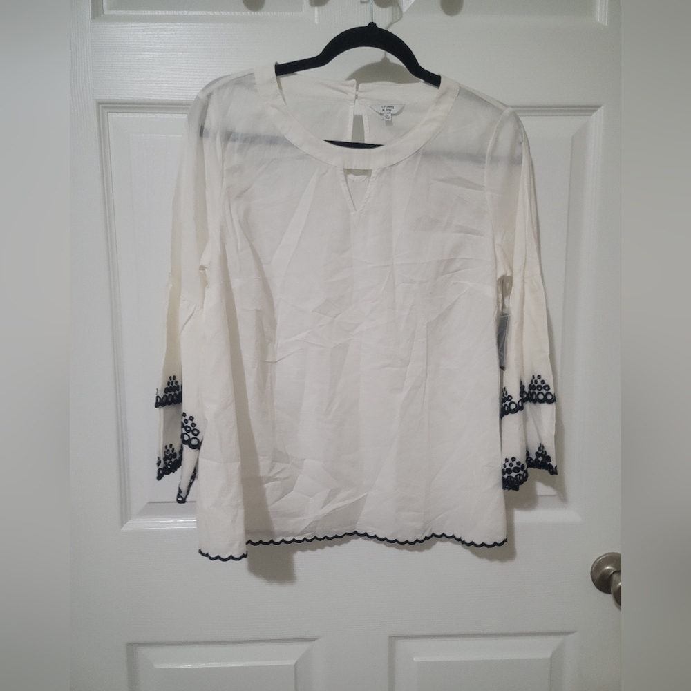 White Blouse with Black Embroidery